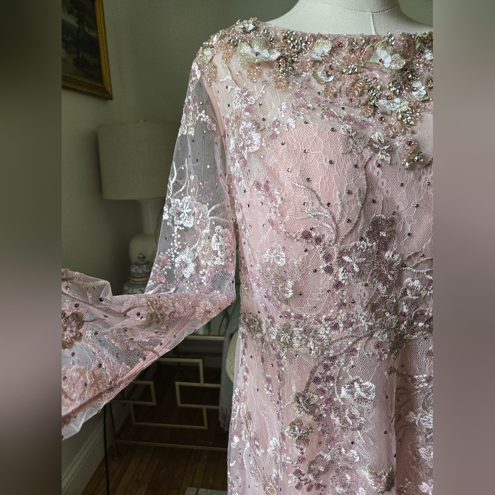 Mac Duggal Pink Long Sleeve A-Line Dress